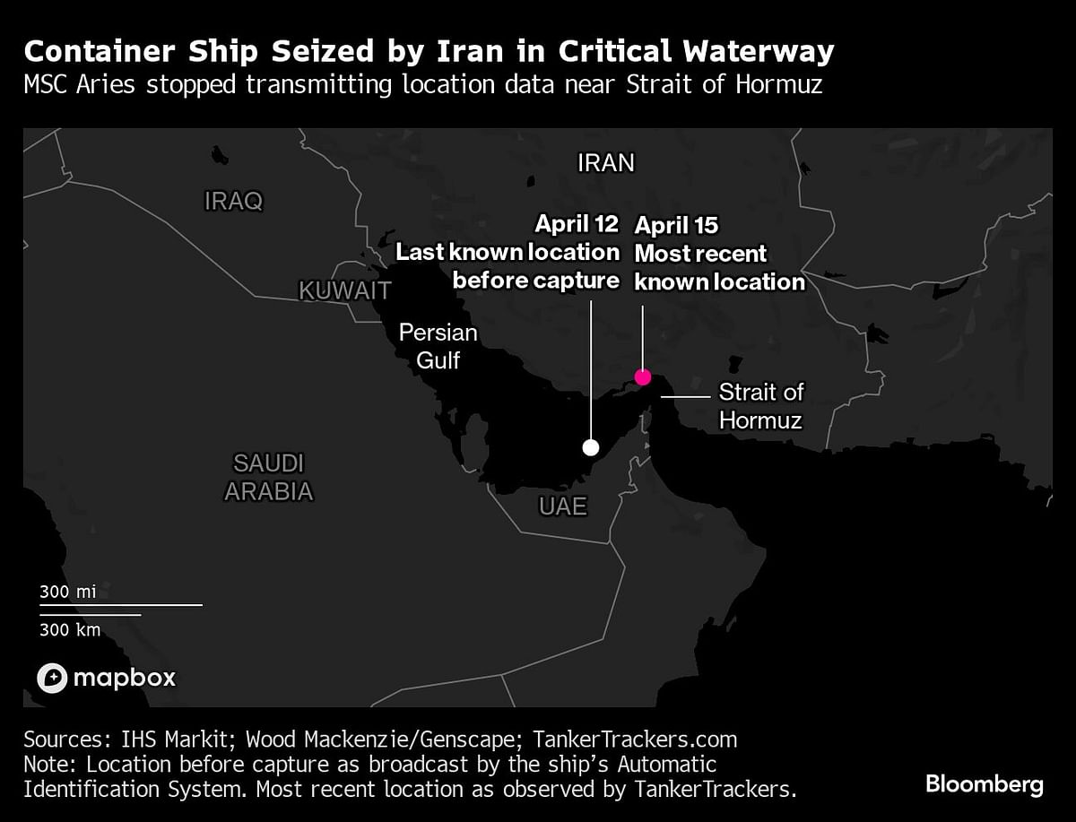 Container ship seized by Iran in critical waterway.