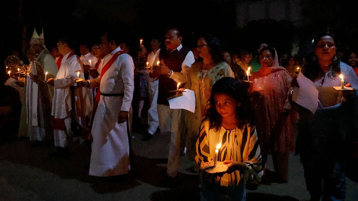 Christians in Pakistan attend the Easter Sunday service, at the Holy Trinity Cathedral Church of Pakistan, in Karachi.
