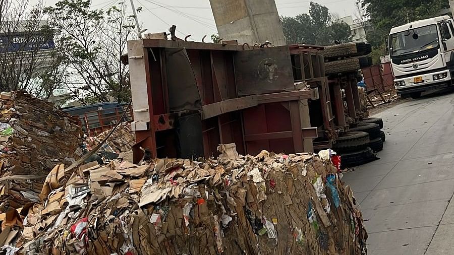 Truck carrying cardboard waste topples over, traffic hit on Outer Ring Road in Bengaluru