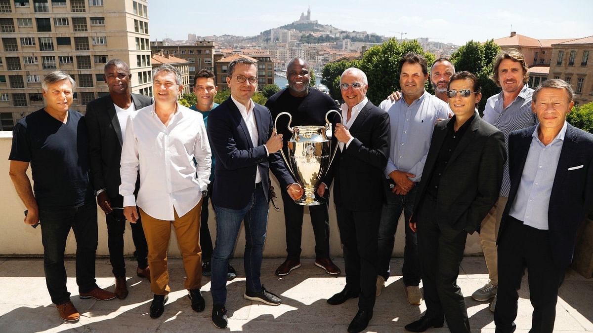 The 1993 Olympique Marseille team celebrating the 25th anniversary of their first and only Champions League win in 2018