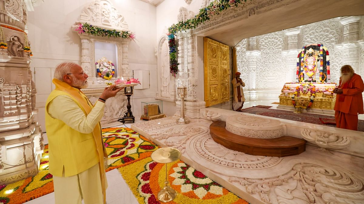 Prime Minister Narendra Modi offered prayers at the Ram temple, in Ayodhya.