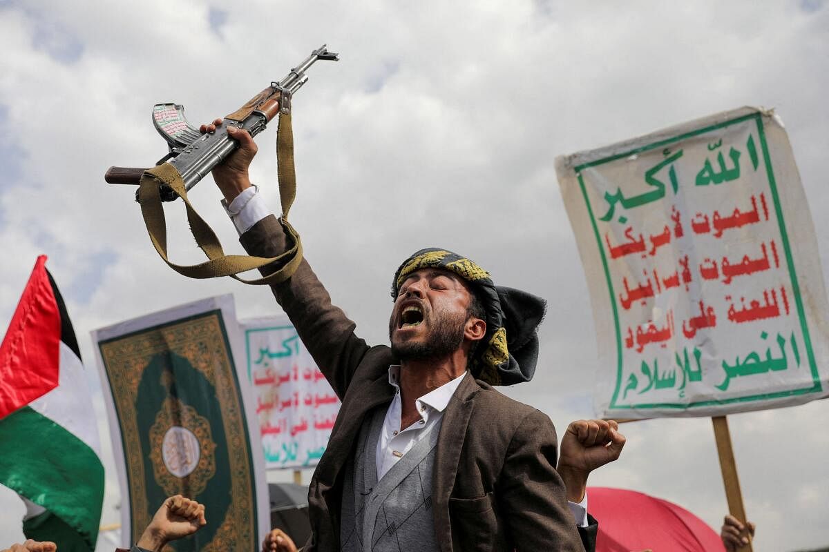 Protesters, largely Houthi supporters, rally to show solidarity with Palestinians in Gaza, in Sanaa, Yemen May 24, 2024.