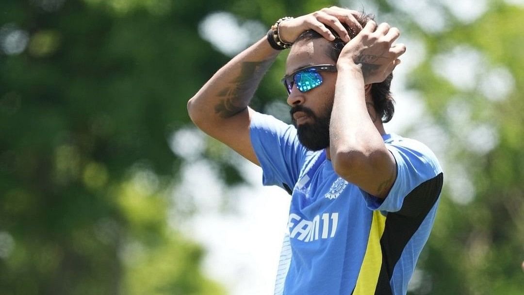 Team India's vice captain Hardik Pandya gets clicked during their training session in US.
