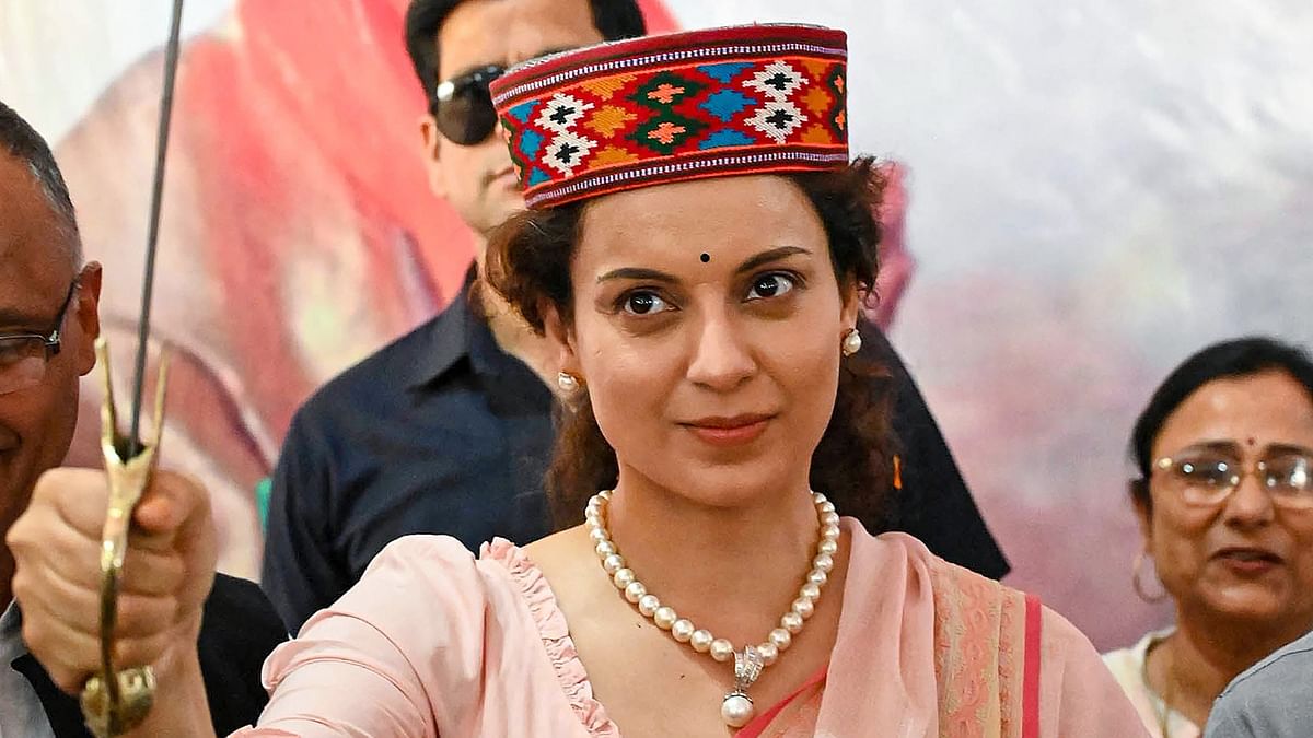 BJP candidate Kangana Ranaut from Mandi constituency during an election campaign for the Lok Sabha elections, in Mandi.