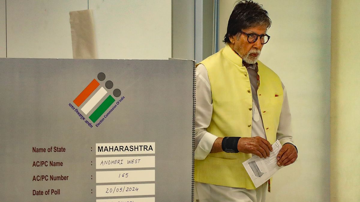 Bollywood legend Amitabh Bachchan after casting his vote at a polling booth during the fifth phase of Lok Sabha elections, in Mumbai.