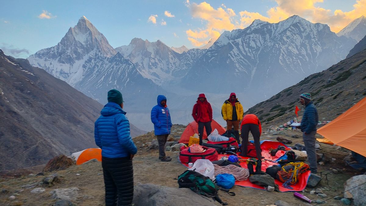 The team reached the base camp after a challenging 25-kilometer trek from Gangotri via the Raktavarn Glacier route. 