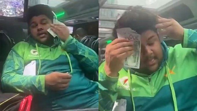 Young Pakistani wicket-keeper Azam Khan wipes sweat with dollar note; courts controversy for 'insensitivity'