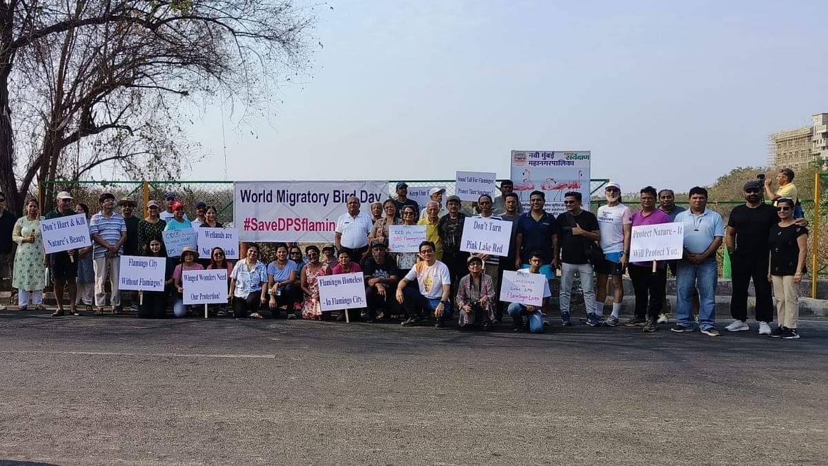 World Migratory Bird Day: Greens hold silent human chain protest to save flamingo lake in Mumbai