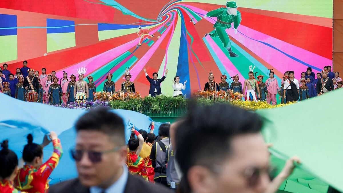 Taiwan's new President Lai Ching-te and new Vice President Hsiao Bi-khim take part in the inauguration ceremony outside the Presidential office building in Taipei, Taiwan May 20, 2024.