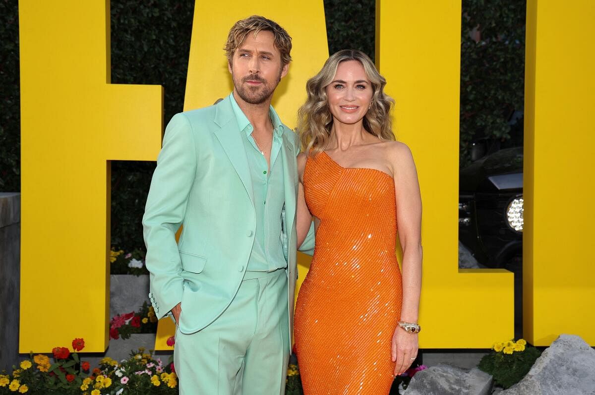 Emily Blunt and Ryan Gosling attend a premiere for the film "The Fall Guy" in Los Angeles, California.