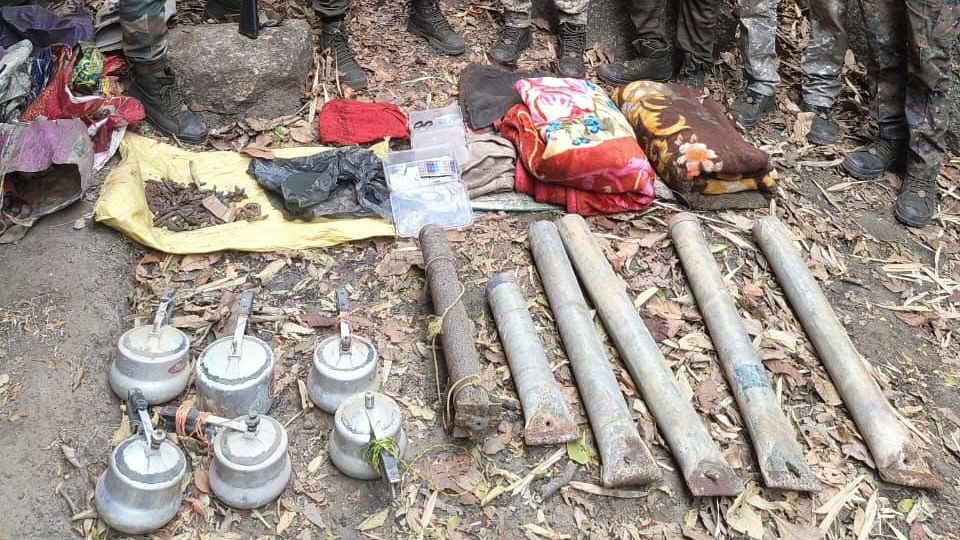 Seized explosives, detonators and claymore pipes, including pressure cooker bombs.