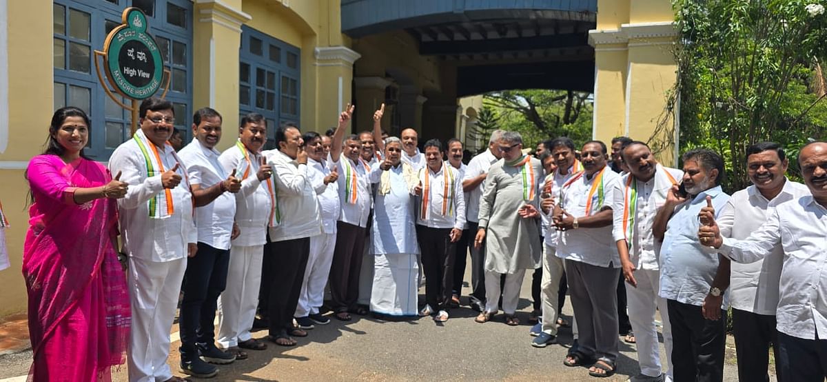 Chief Minister Siddaramaiah after nomination filing process of Congress candidate for the election of legislative council for south teachers' constituency, Marithibbegowda at the office of Regional Commissioner of Mysuru on Tuesday.