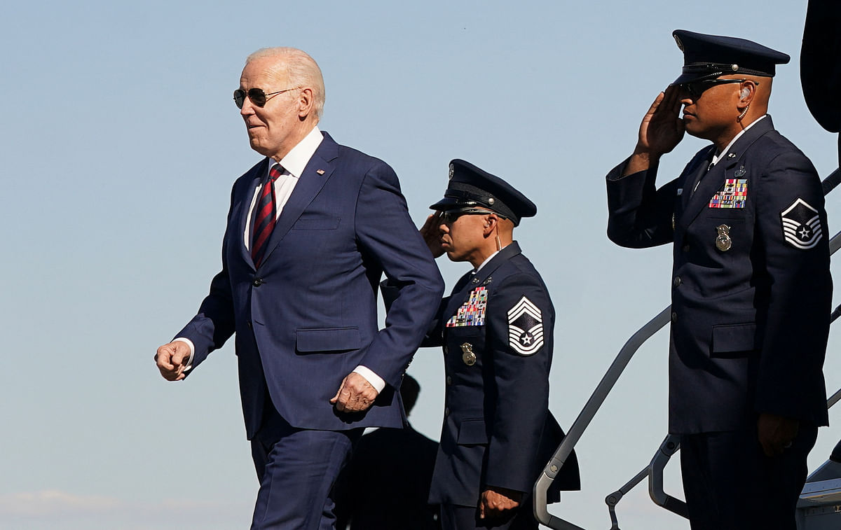 U.S. President Joe Biden steps from Air Force One upon his arrival in Seattle, Washington, US. 