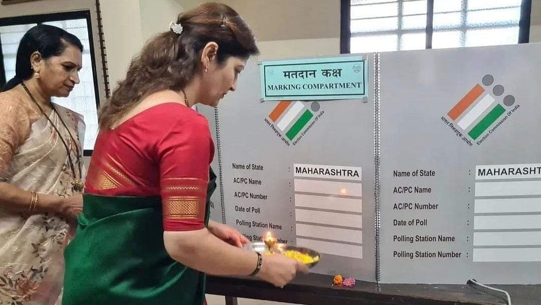 Lok Sabha Elections 2024: Maharashtra women's panel chief performs 'puja' of EVM on polling day in Baramati