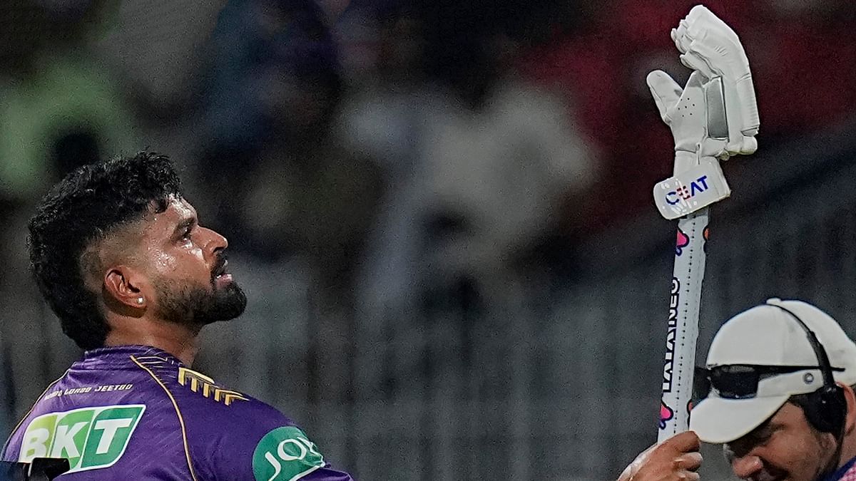 Kolkata Knight Riders skipper Shreyas Iyer celebrates his team's win in the Indian Premier League (IPL) 2024 final cricket match against Sunrisers Hyderabad at MA Chidambaram Stadium, in Chennai.