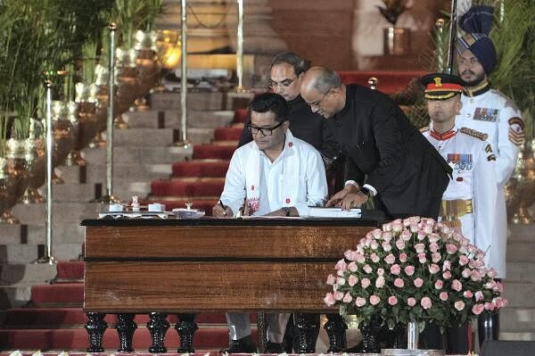 BJP leader Pabitra Margherita takes oath as minister at the swearing-in ceremony of the new Union government, at Rashtrapati Bhavan in New Delhi.