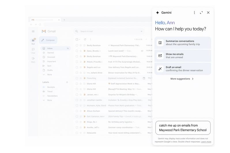 Gemini now available on Gmail.