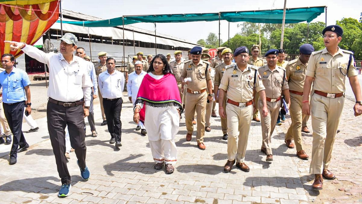 Senior officers inspect the counting centre a day before counting of votes for the Lok Sabha elections, in Bulandshahr, UP.