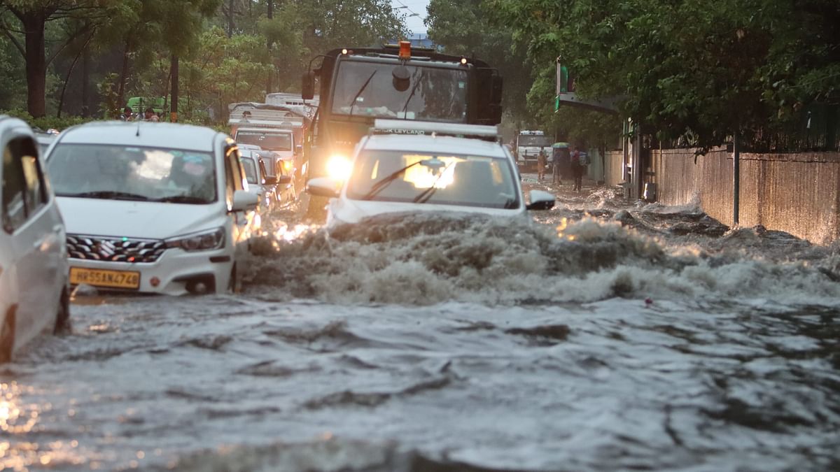 The national capital experienced heavy rainfall in the morning, leading to widespread waterlogging and significant traffic disruptions across the city.