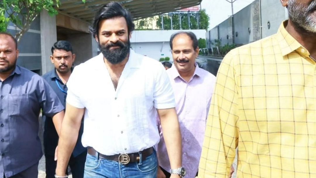 Actor Sai Dugha Tej arrives for the swearing-in ceremony of TDP chief Chandrababu Naidu.