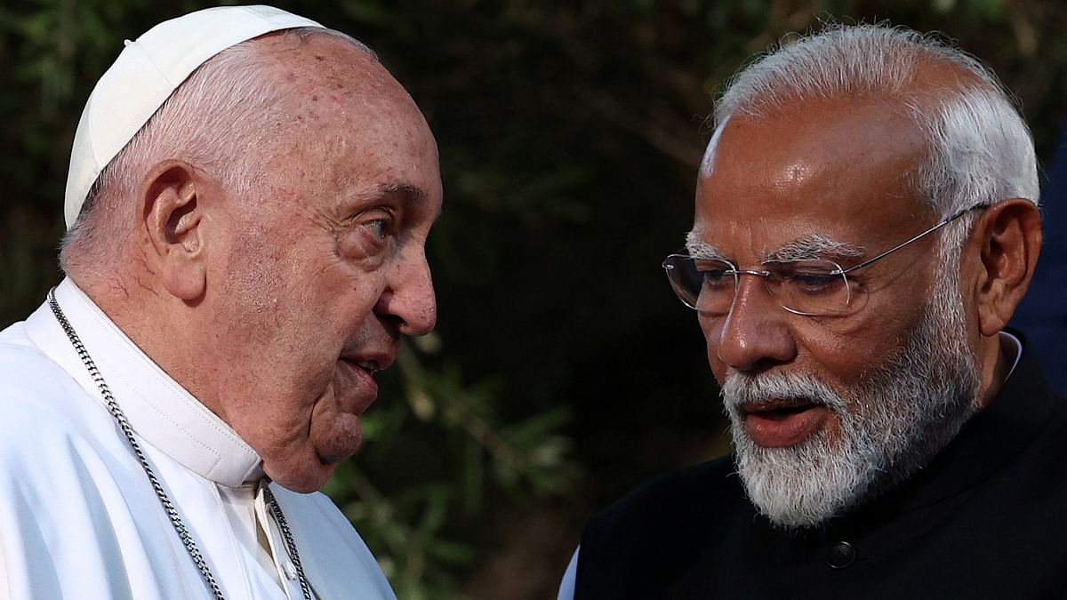 Prime Minister Narendra Modi is seen with Pope Francis at the G7 summit at the Borgo Egnazia resort, in Savelletri, Italy.