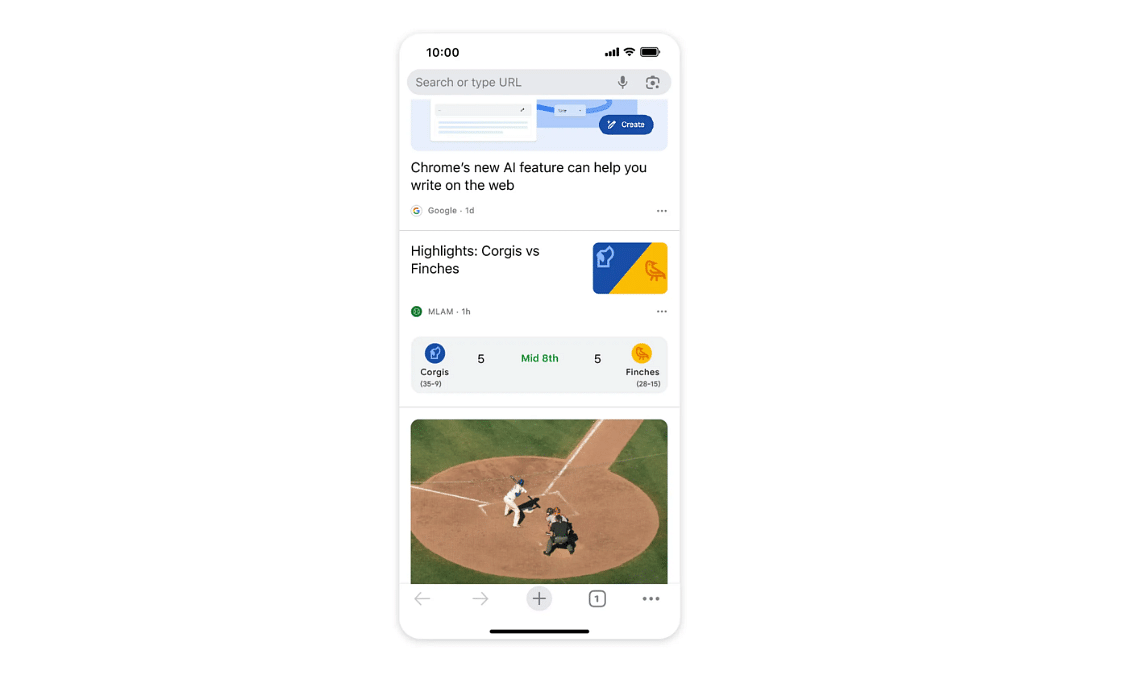Live Sports card on Chrome's Discover feed.