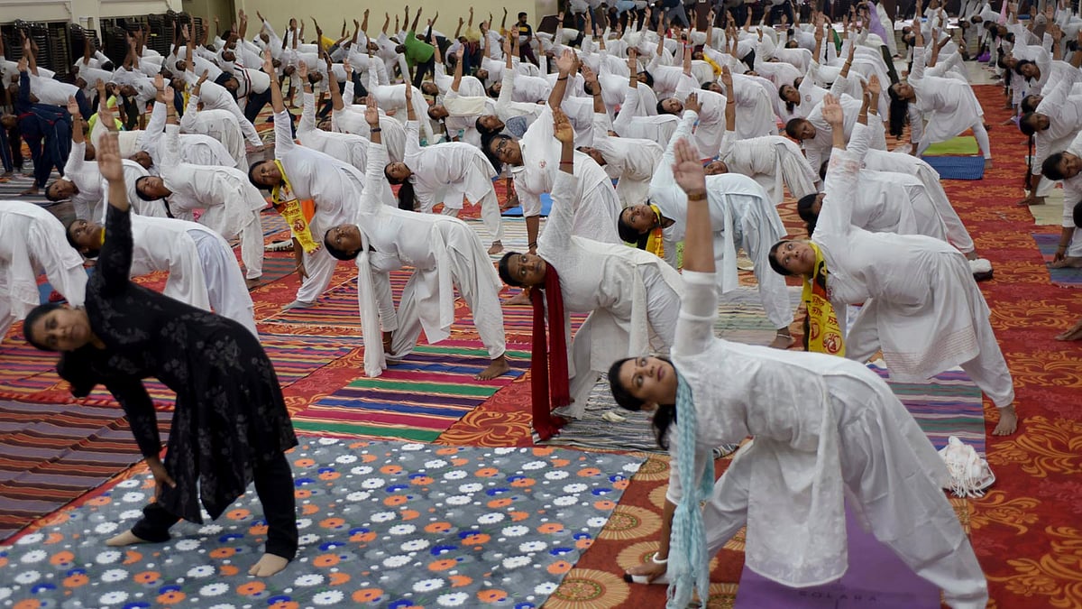 In Chikkamagaluru, people are doing yoga.