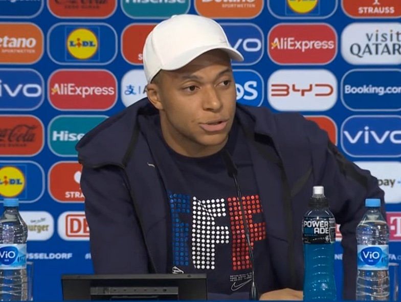 Kylian Mbappe during a press conference.