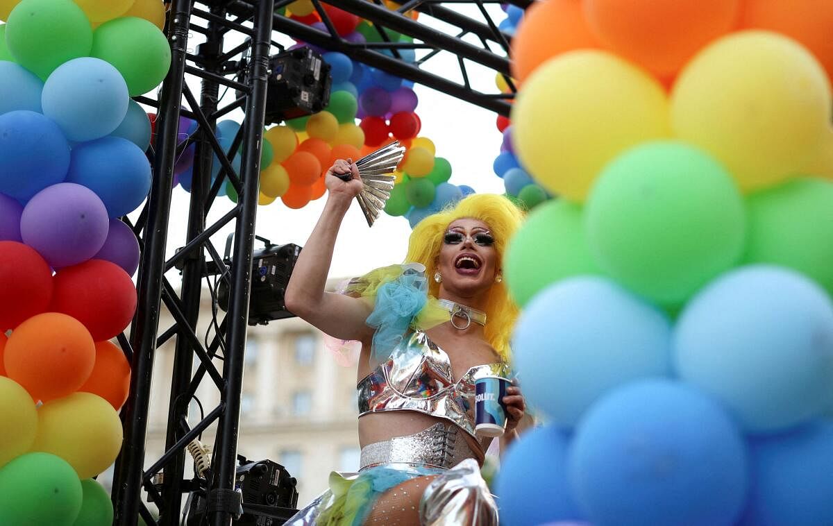 A person takes part in the annual LGBTQ+ pride parade in Sofia, Bulgaria, June 22, 2024