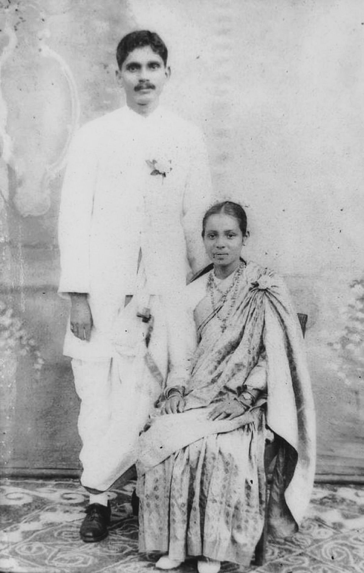 R B C D Andrade and Ellen Menezes in their wedding attire in Mangalore in 1922. Andrade was a tile manufacturer and a municipal councilor.