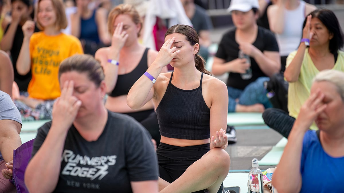 International Yoga Day celebrations in Times Square, New York, USA.