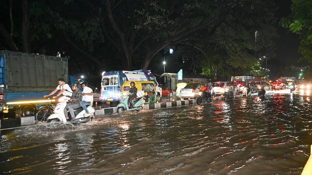 A massive five-km traffic jam was reported on the Bengaluru-Mysuru access-controlled highway due to the torrential rainfall in Ramanagara, severely impacting inbound traffic from Mysuru.