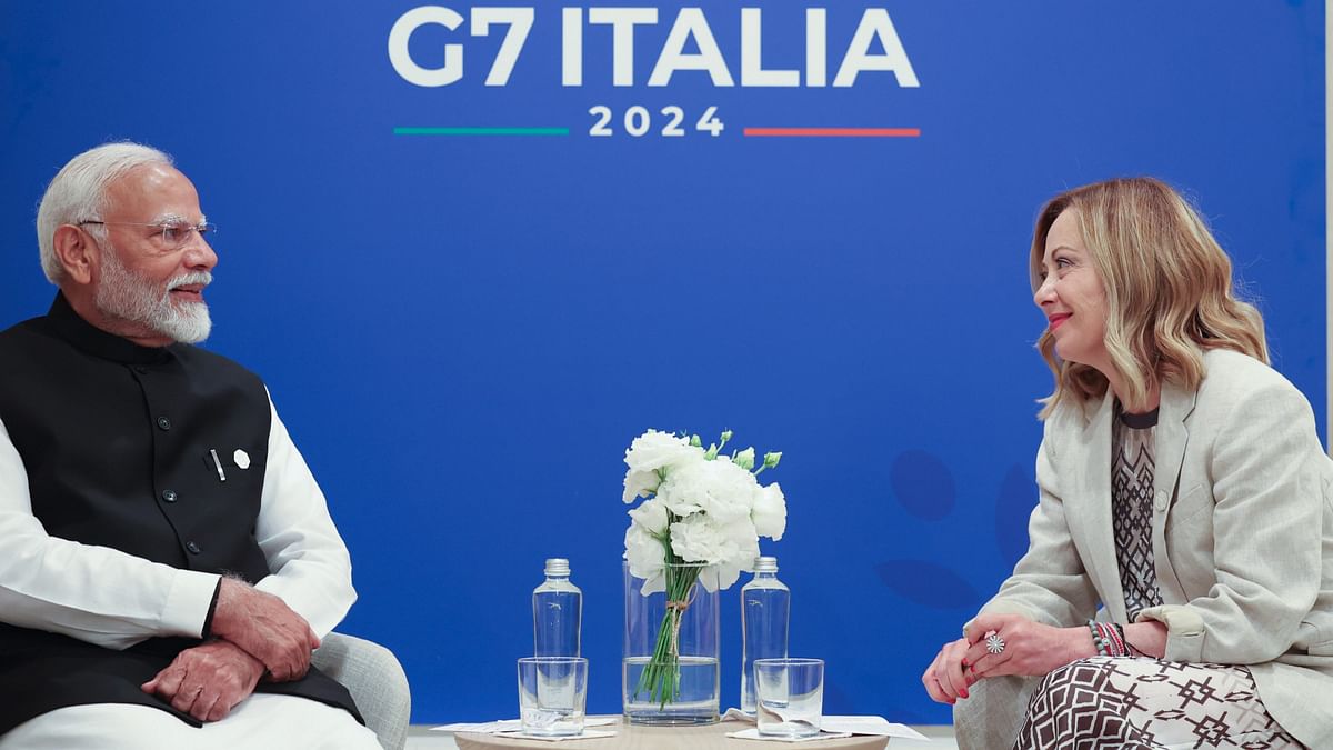 Prime Minister Narendra Modi with the Italian Prime Minister Giorgia Meloni during a bilateral meeting on the sidelines of the G7 summit, in Apulia, Italy.