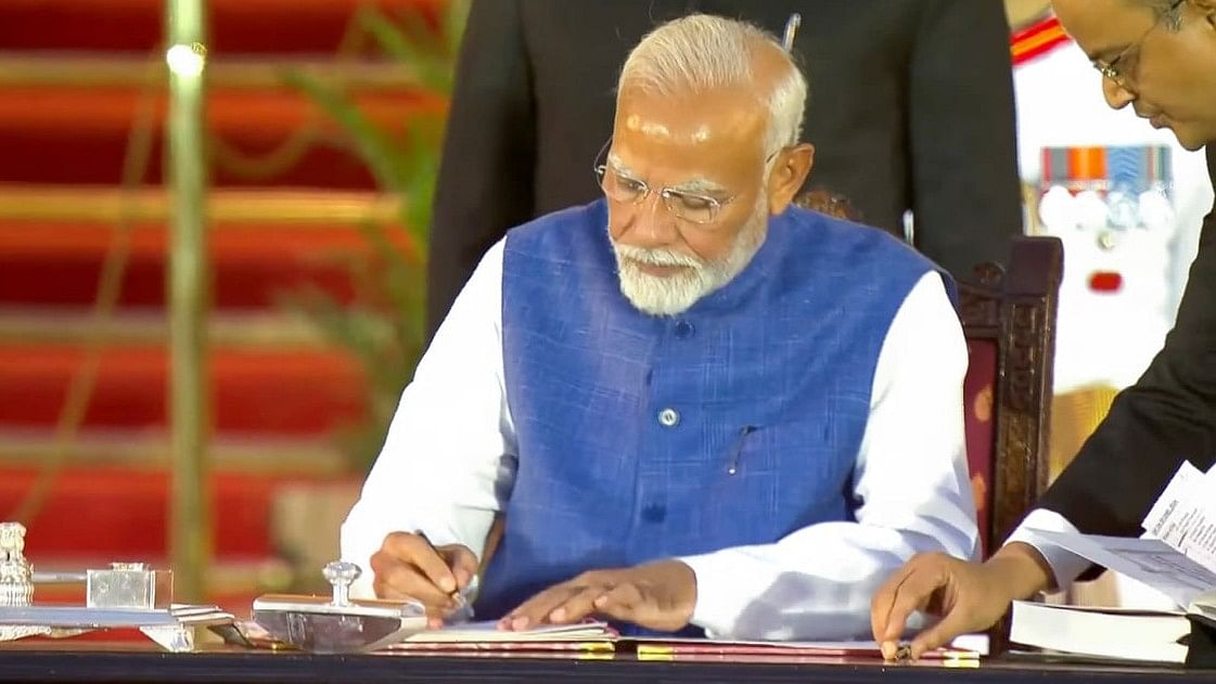 Narendra Modi during the takes oath as Prime Minister for the third consecutive term, at Rashtrapati Bhavan in New Delhi.