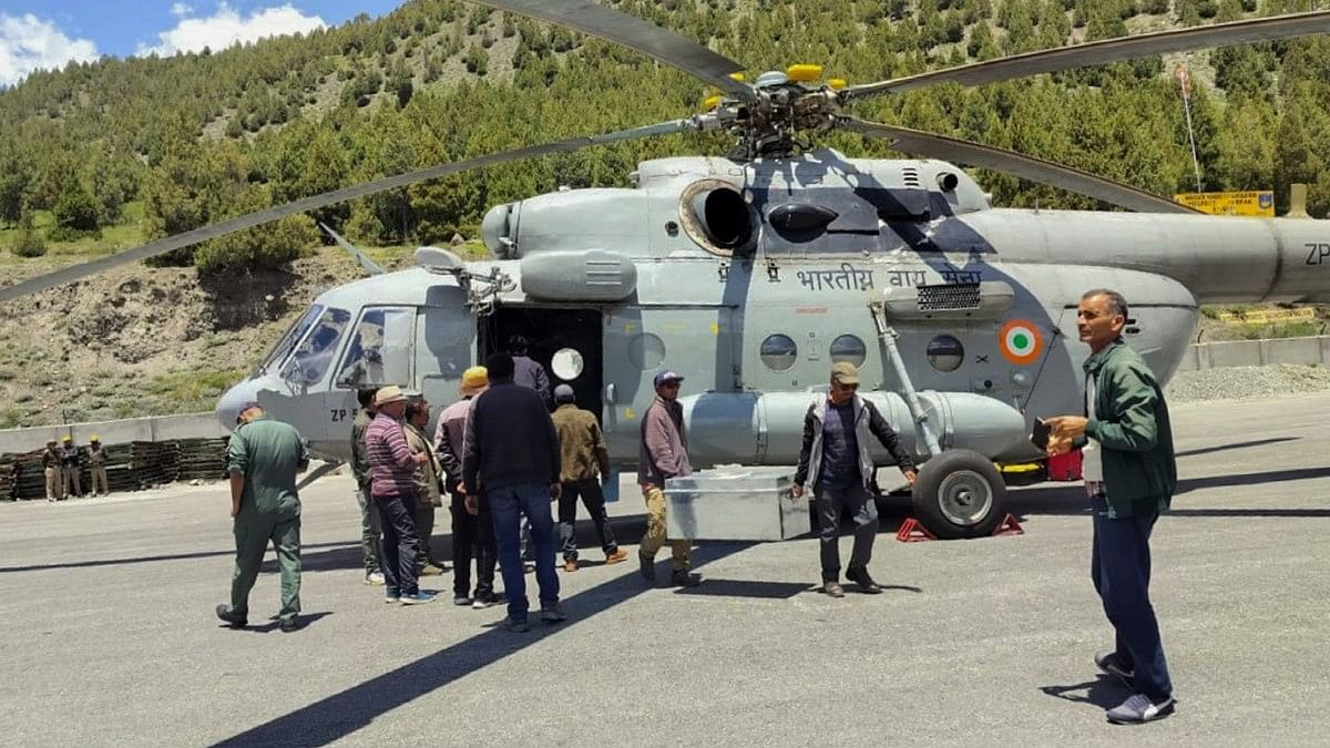 EVMs and other election material being brought to Keylong from Kaza, following voting in the seventh and last phase of Lok Sabha elections, in Lahaul &amp; Spiti.