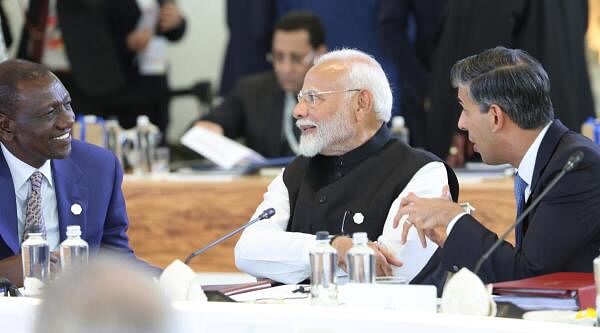 Prime Minister Narendra Modi with UK Prime Minister Rishi Sunak during G7 Outreach Session, in Savelletri Di Fasano, Italy. 