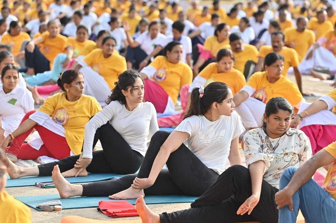 Yoga session in front of the Mysuru Palace.