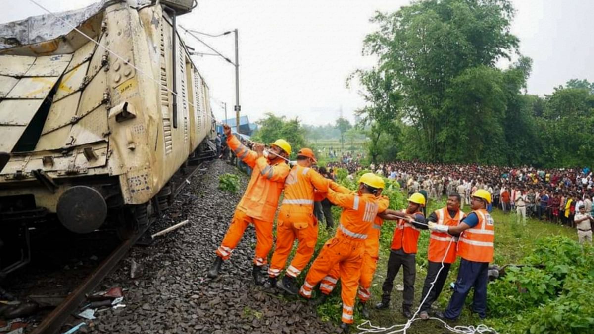 Rescue operation underway after a collision between the Kanchanjungha  Express and a goods train, near Rangapani railway station.