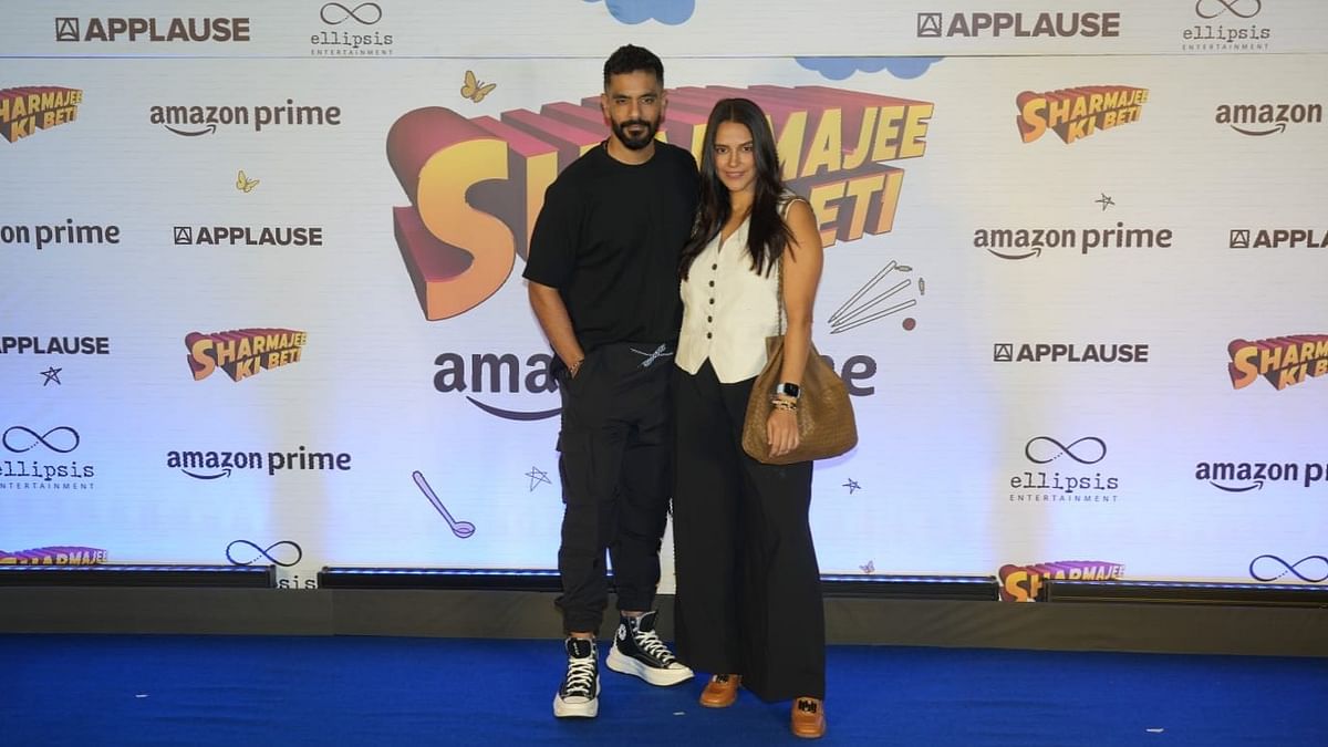 Celebrity couple Angad Bedi and Neha Dhupia attend the special screening of Sharmajee Ki Beti, in Mumbai.