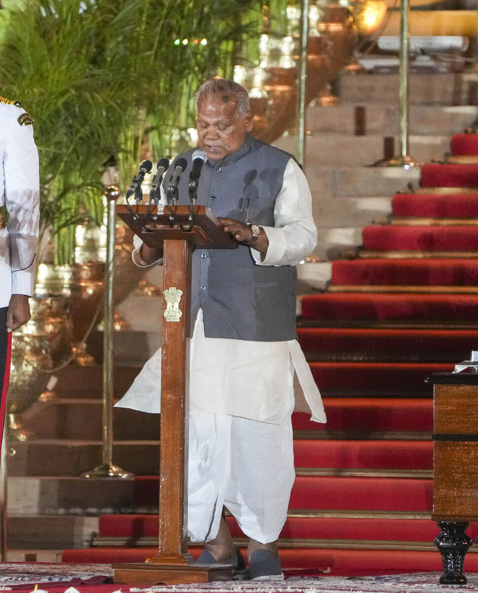 HAM(S) leader Jitan Ram Manjhi takes oath as a minister at the swearing-in ceremony of the new Union government, at Rashtrapati Bhavan in New Delhi.