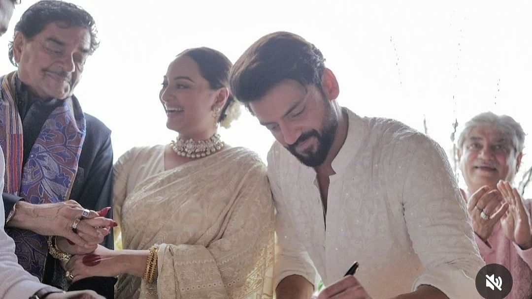 Sonakshi and Zaheer dropped their first wedding pictures on social media which is going viral. Several celebrities took to their social media handles to extend their best wishes to the beautiful couple.