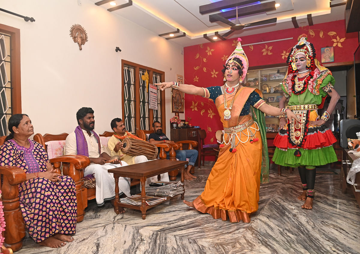 Artistes perform at a house in Mangaluru. 