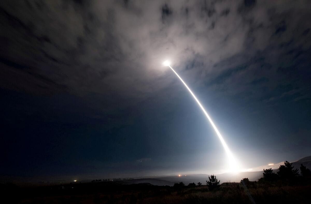 An unarmed Minuteman III intercontinental ballistic missile launches from Vandenberg Air Force Base.