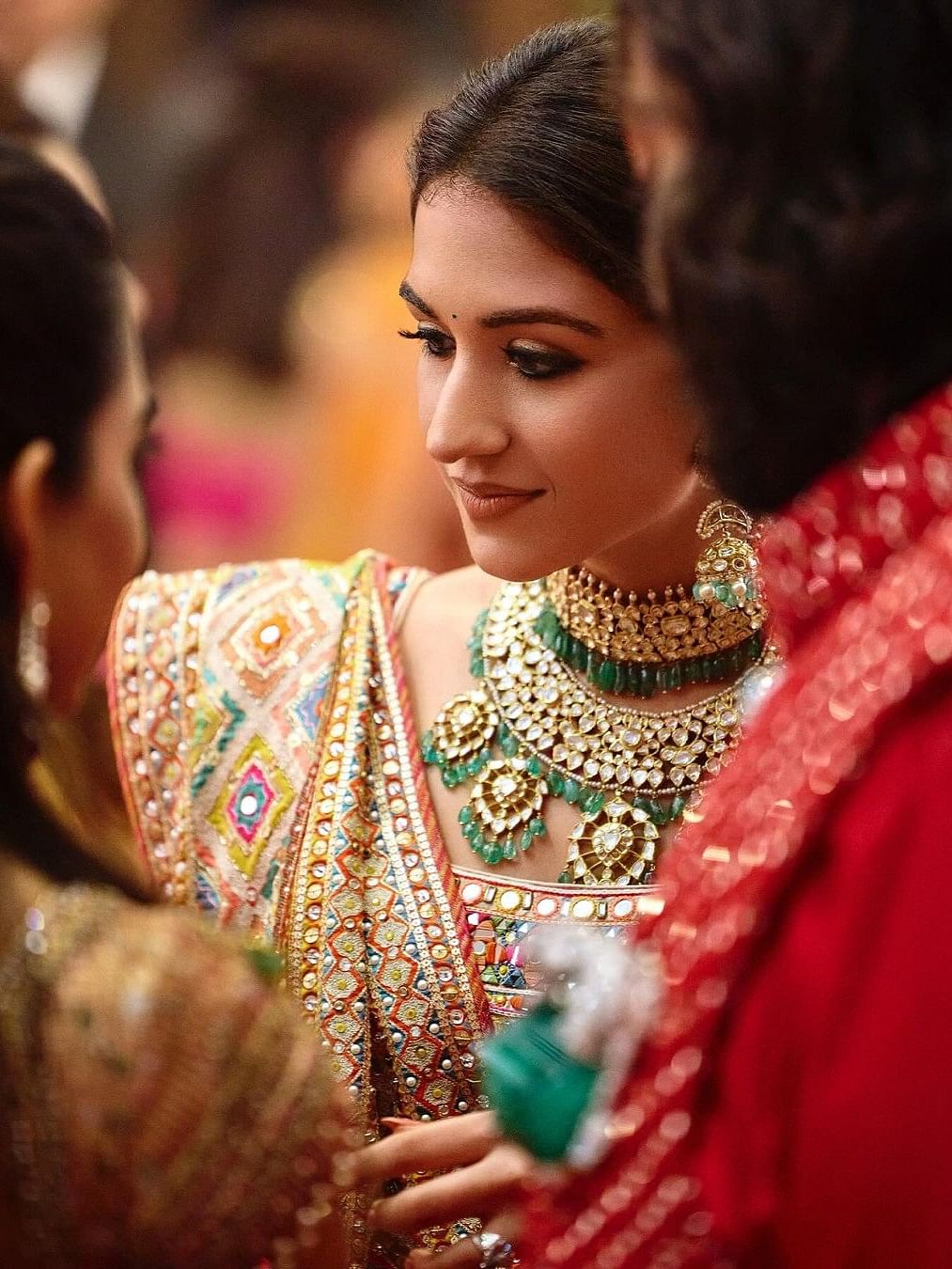 A candid picture of Radhika Merchant from her pre-wedding festivities.