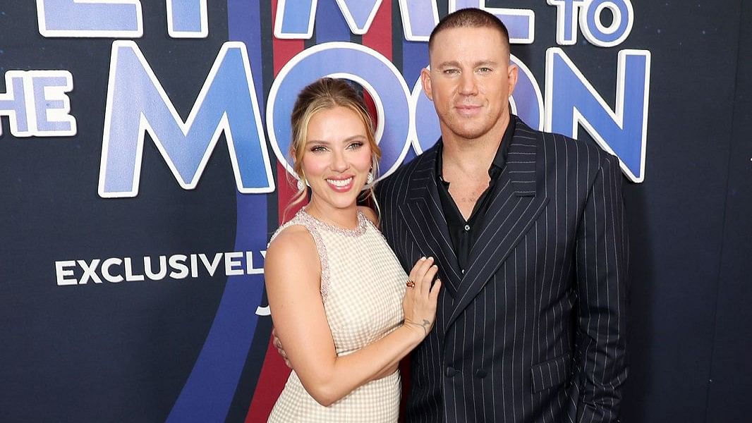 Scarlett Johansson and Channing Tatum pose together during the special screening of Fly Me to the Moon in New York.