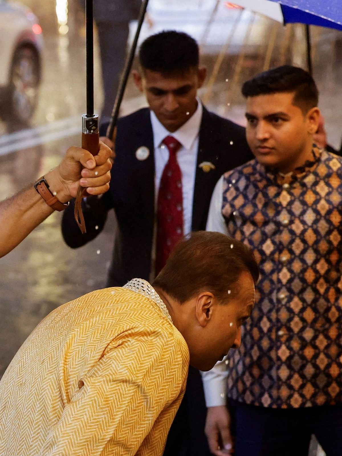 Anil Ambani arrives at the Haldi function of Anant Ambani and Radhika Merchant at Antilia.