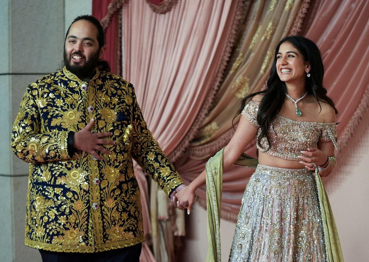 Anant Ambani, son of businessman Mukesh Ambani during the sangeet ceremony at Jio World Centre, Mumbai.