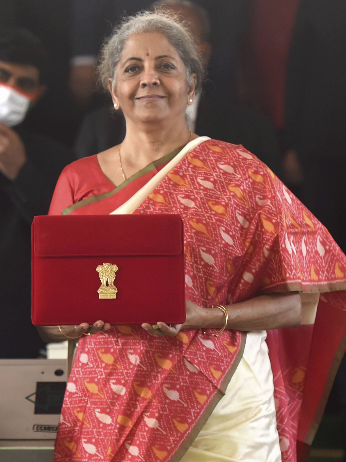 Union Budget 2021-22: For her third Budget presentation, FM Sitharaman chose a red and white Pochampally saree, signalling her support for local artisans and Indian weaving communities.