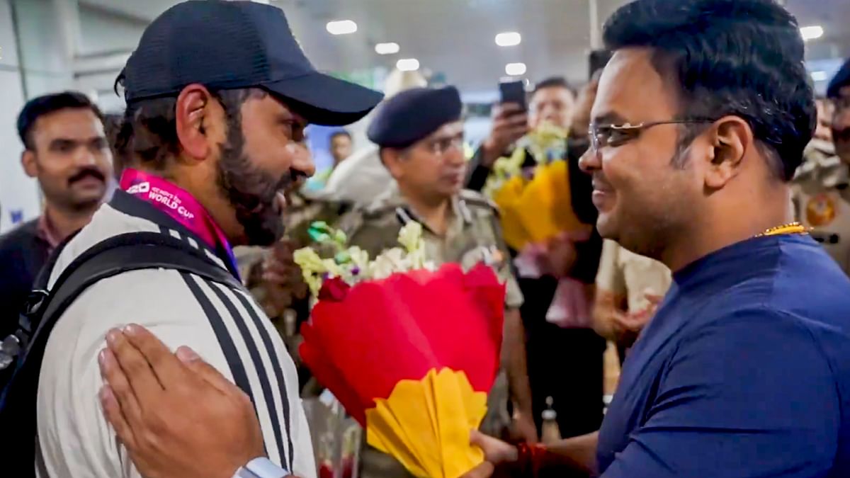 BCCI Secretary Jay Shah and Indian cricket team captain Rohit Sharma upon the team's arrival at New Delhi airport.