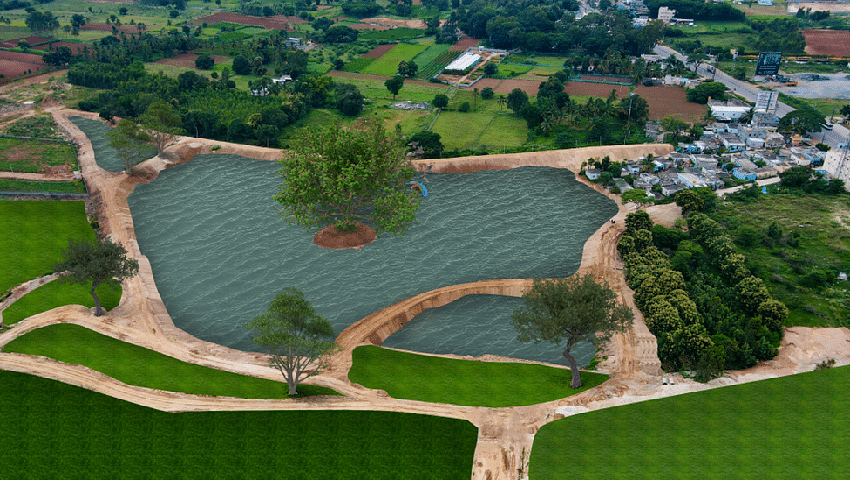 The Hegondanahallikere Lake after its rejuvenation by Mana Projects.